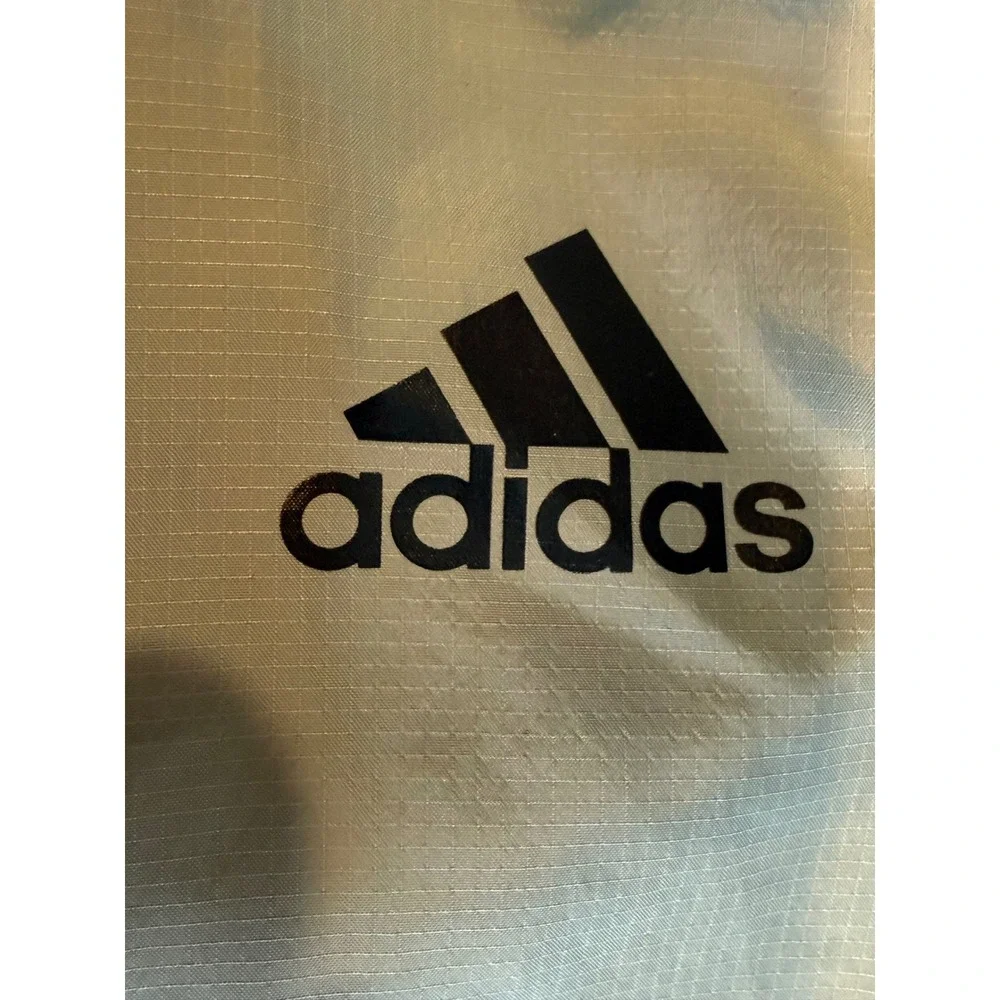 Adidas Mens Light Blue Ripstop‎ Hooded Windbreaker Jacket Full Zip Logo